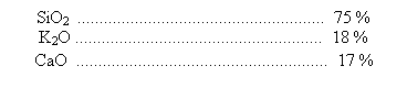 Cuadro de texto: SiO2  ........................................................  75 %
K2O ........................................................  18 %
CaO  .........................................................  17 %
